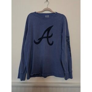 Atlanta Braves Long Sleeve T Shirt Mens XL Navy Spell Out On Sleeves MLB Cotton